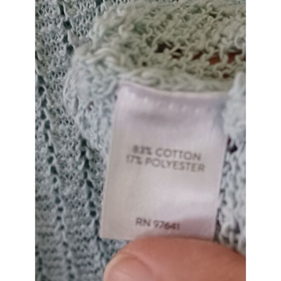 J Jill Sweater Open Knit Aqua 3/4 Sleeve Coastal Casual Beachy Textured Crochet - Picture 6 of 11